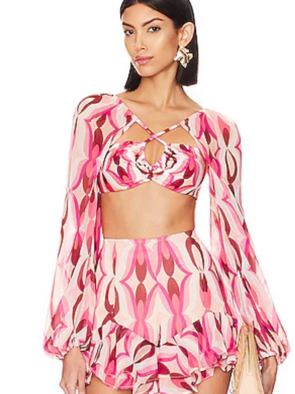 PATBO X REVOLVE Twist Lycra Bikini Crop top in Flamant size small.